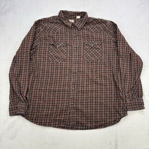 Levis Flannel Mens XXL Black Red Pearl Snap Button Up Shirt Western Standard Fit